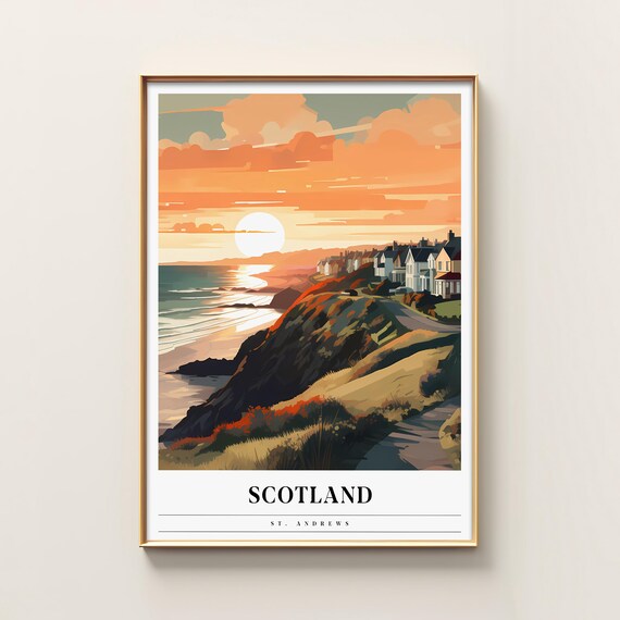 St Andrews Scotland Coastal Town Sunset Cliffs Travel Poster Art