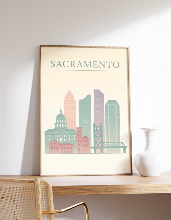 Sacramento Skyline Poster City Art Capitol Building Wall Decor Travel Print