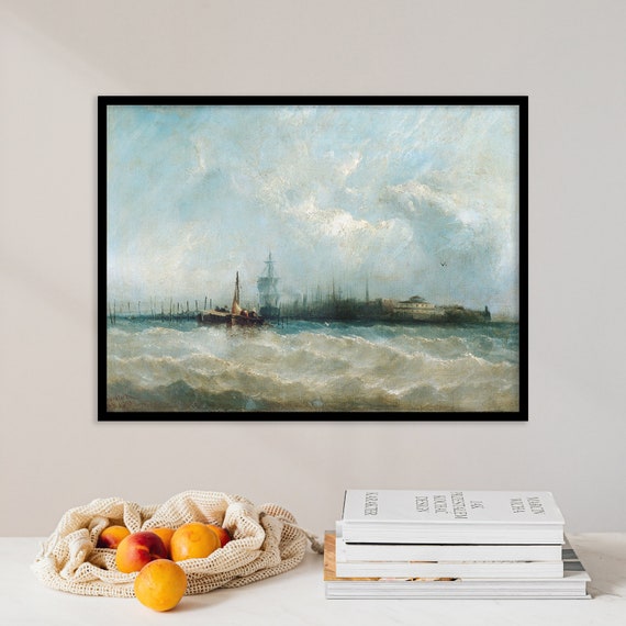 Vintage Wave Oil Painting, The Battery And Castle Garden