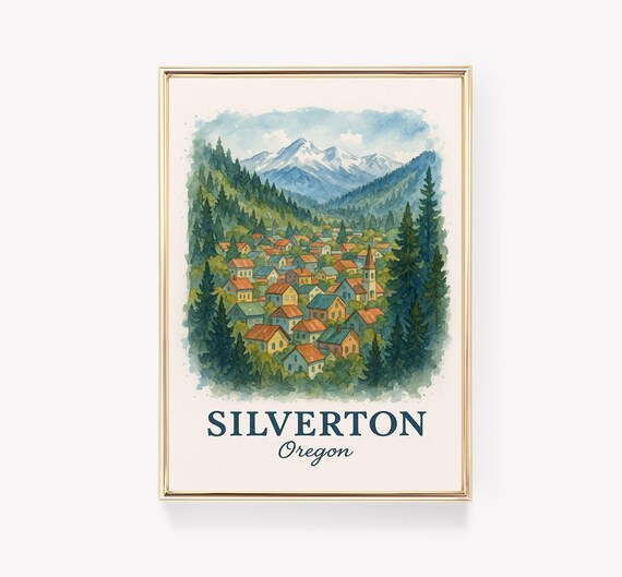 Vintage Silverton Oregon Travel Poster Print Wall Art Decor For Home Office Retro Rustic Cityscape