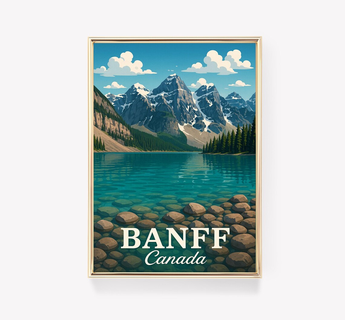 Banff Canada Turquoise Lake Rocky Mountain Peaks Travel Poster