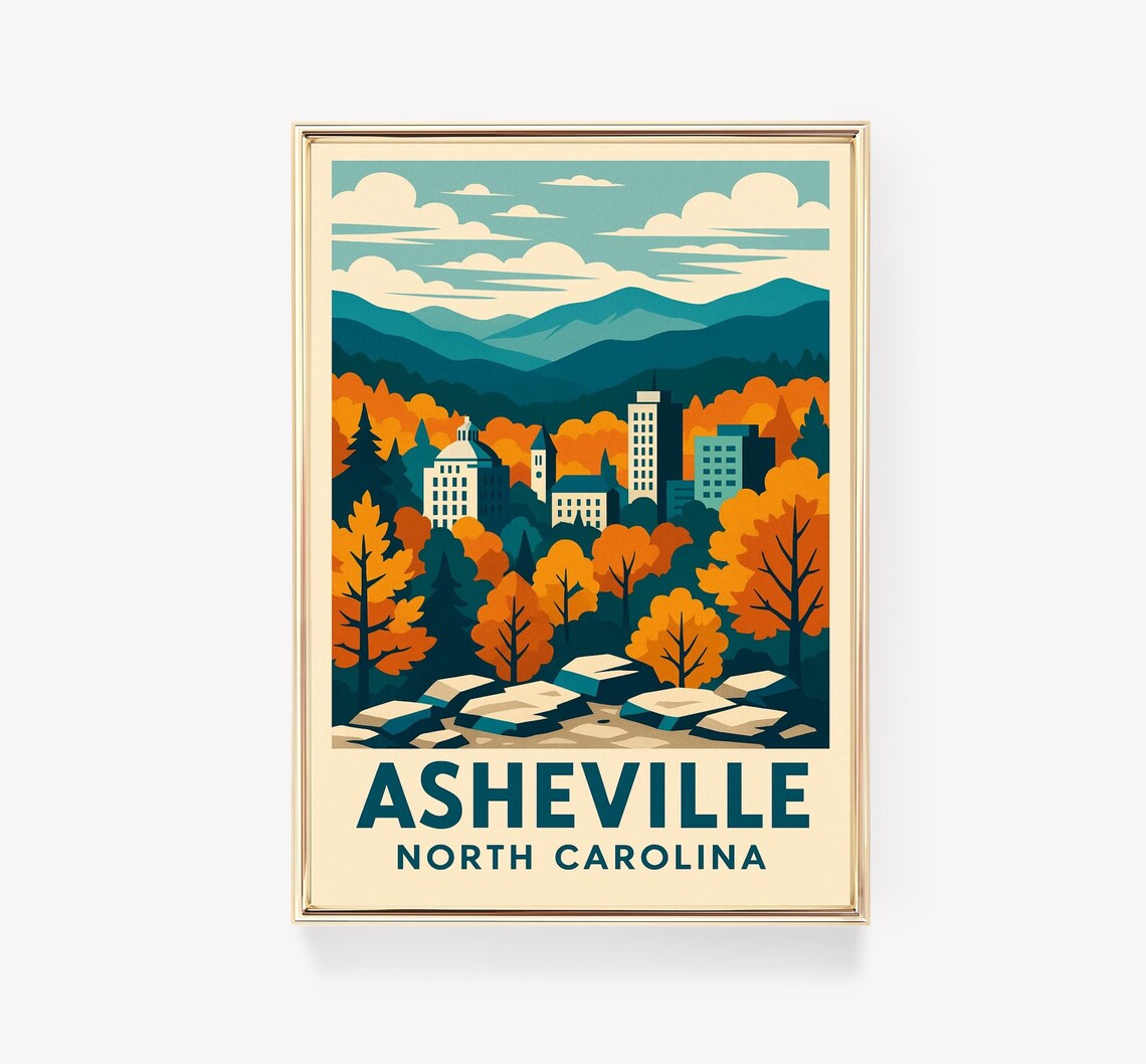 Asheville Travel Poster, North Carolina Vintage Art Print