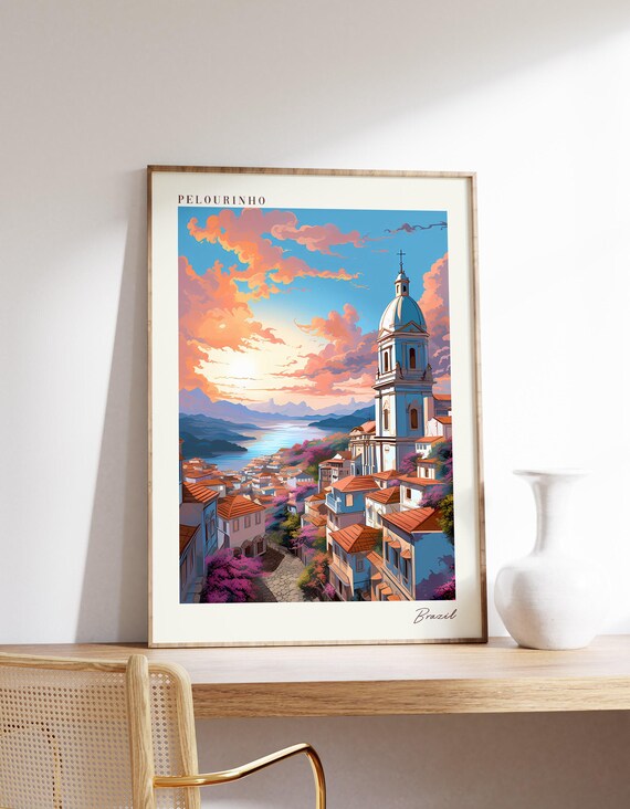 Pelourinho Brazil Colonial Town Sunset Churches Travel Poster