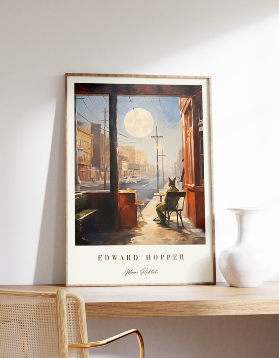Moon Rabbit Poster Edward Hopper Vintage Painting Modern Wall Art Antique Print Decor