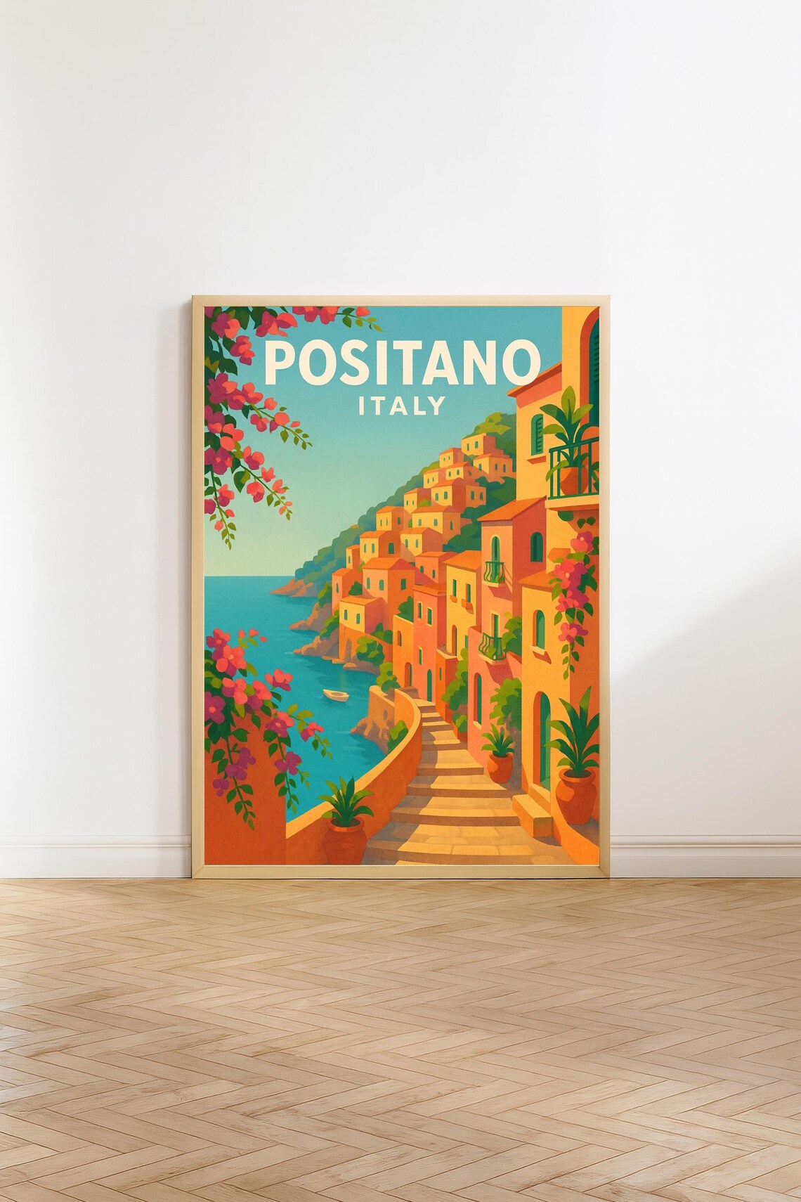 Positano Italy Amalfi Coast Cliffside Village Bougainvillea Poster