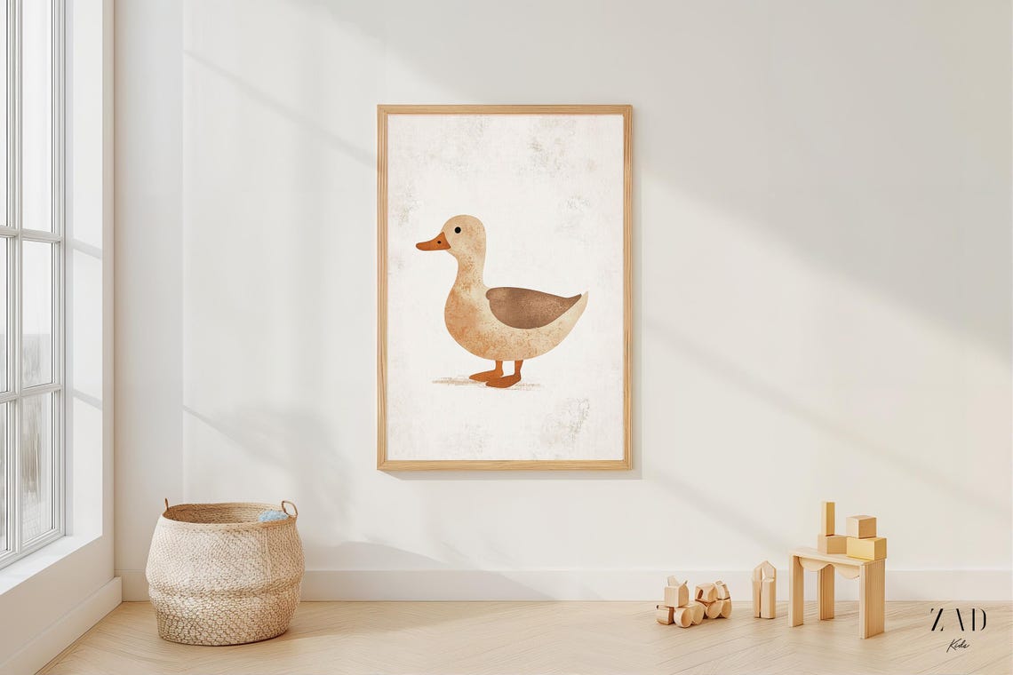 Minimalist Duck Watercolor Art Neutral Boho Kids Room Poster