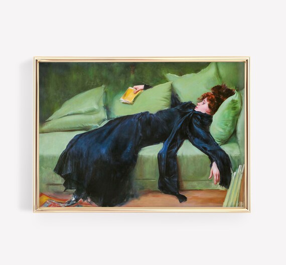Ramon Casas After The Dance Reclining Woman In Black Dress Poster