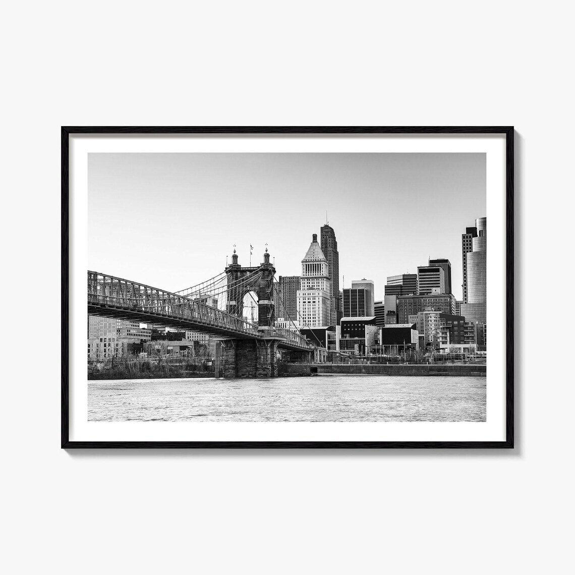 Cincinnati Black And White Travel Map Poster Print