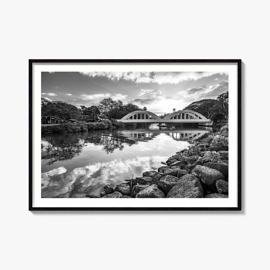 Haleiwa Black And White Travel Map Poster
