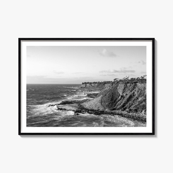Rancho Palos Verdes California Cliffs Ocean Waves Black White Poster