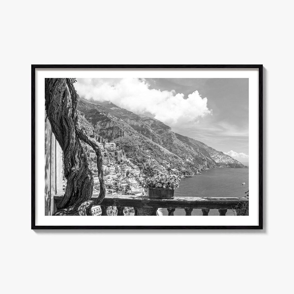 Positano Black And White Travel Poster, Map Art