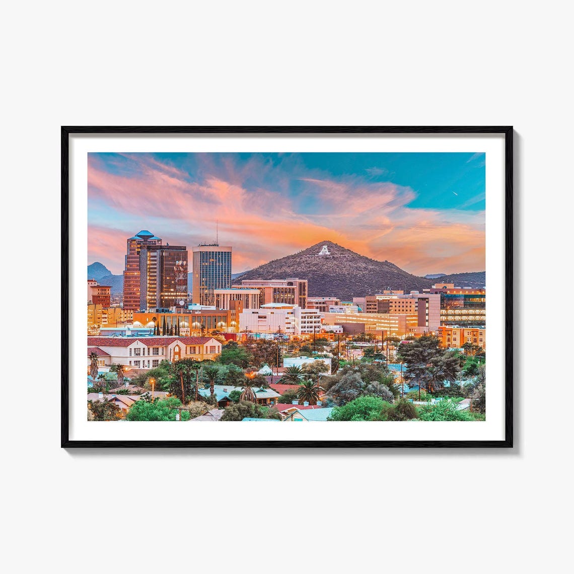 Tucson Arizona Sunset Skyline Desert Mountain Golden Hour Poster