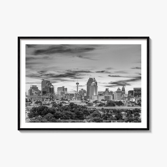 San Antonio Tower of the Americas Black and White Skyline Poster