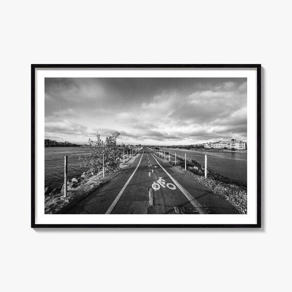 Playa Del Rey Black White Coastal Bike Path Over Water Poster