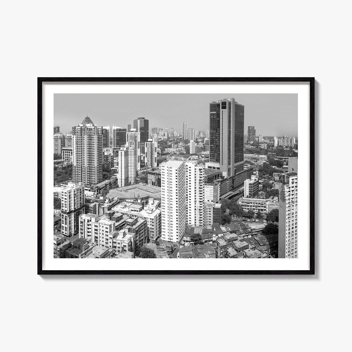 Mumbai India Black White Aerial Downtown Skyline Photo Poster