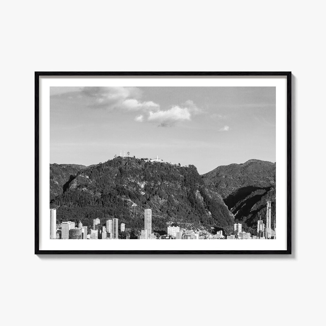 Bogota Monserrate Mountain City View Black and White Photography Poster