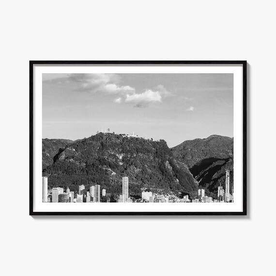 Bogota Monserrate Mountain City View Black and White Photography Poster