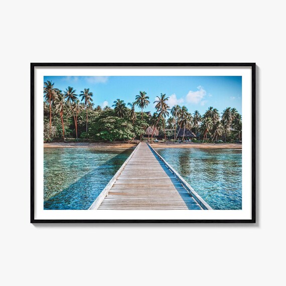 Fiji Tropical Island Wooden Pier Palm Trees Beach Photo Art Poster