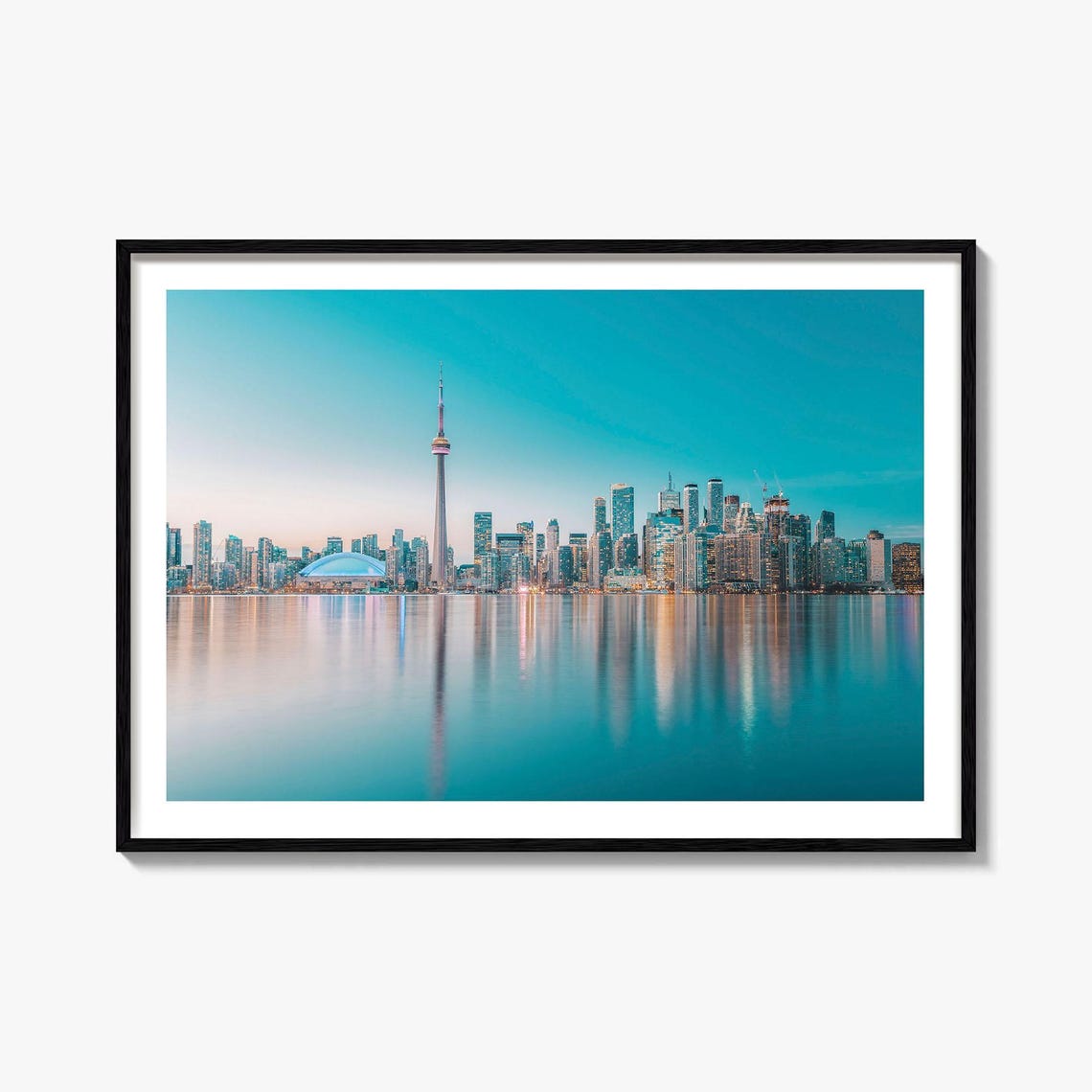 Toronto Canada CN Tower Skyline Calm Water Reflection Color Poster