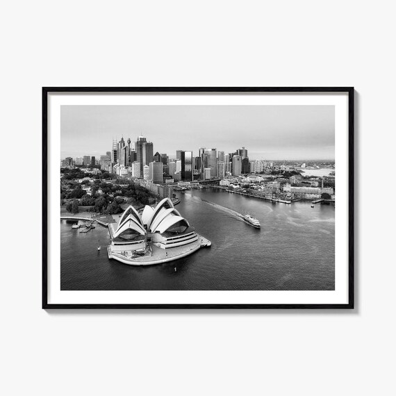 Sydney Opera House Harbor Black White Australia Photo Poster