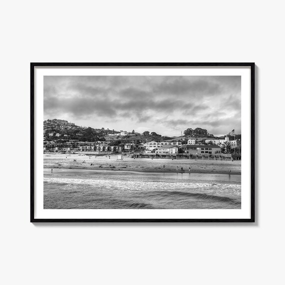 Pismo Beach California Pier Town Sunset Waves Black and White Photo Poster
