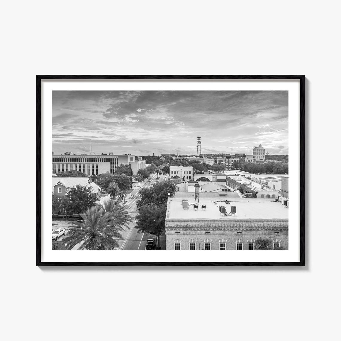 Gainesville Florida Downtown Street Dusk Black And White Poster