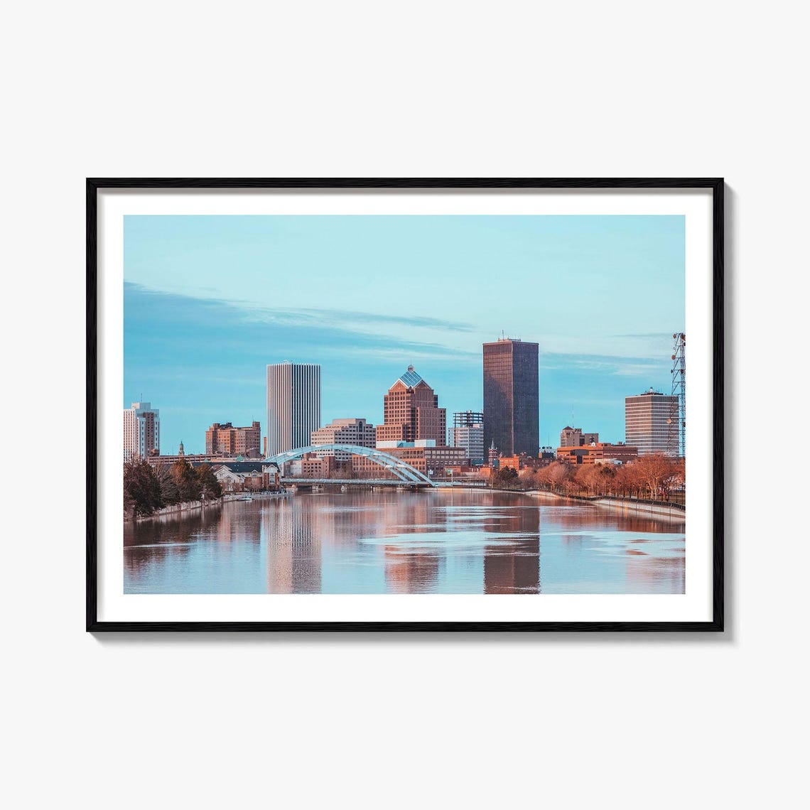 Rochester New York Downtown Skyline Genesee River Bridge Poster