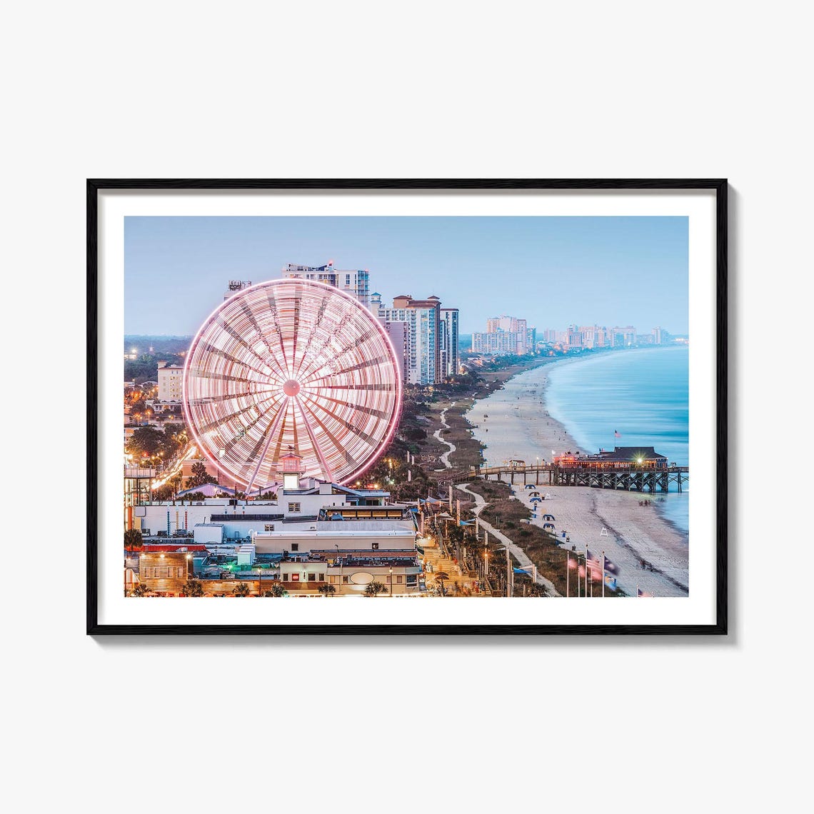 Myrtle Beach SkyWheel Ferris Wheel Ocean Pier Sunset View Poster
