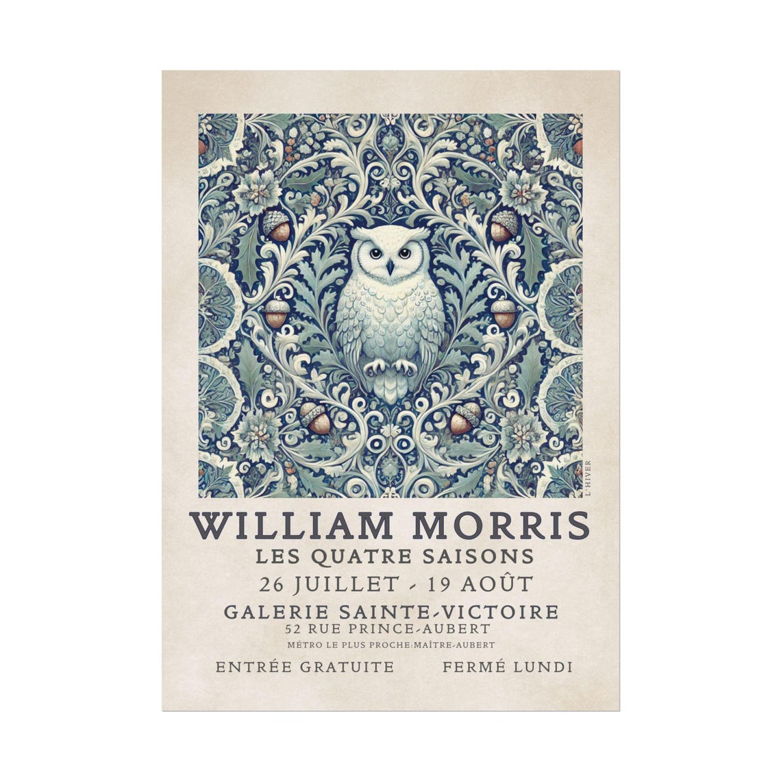 William Morris Winter White Owl Blue Floral Gallery Art Poster - Image 2