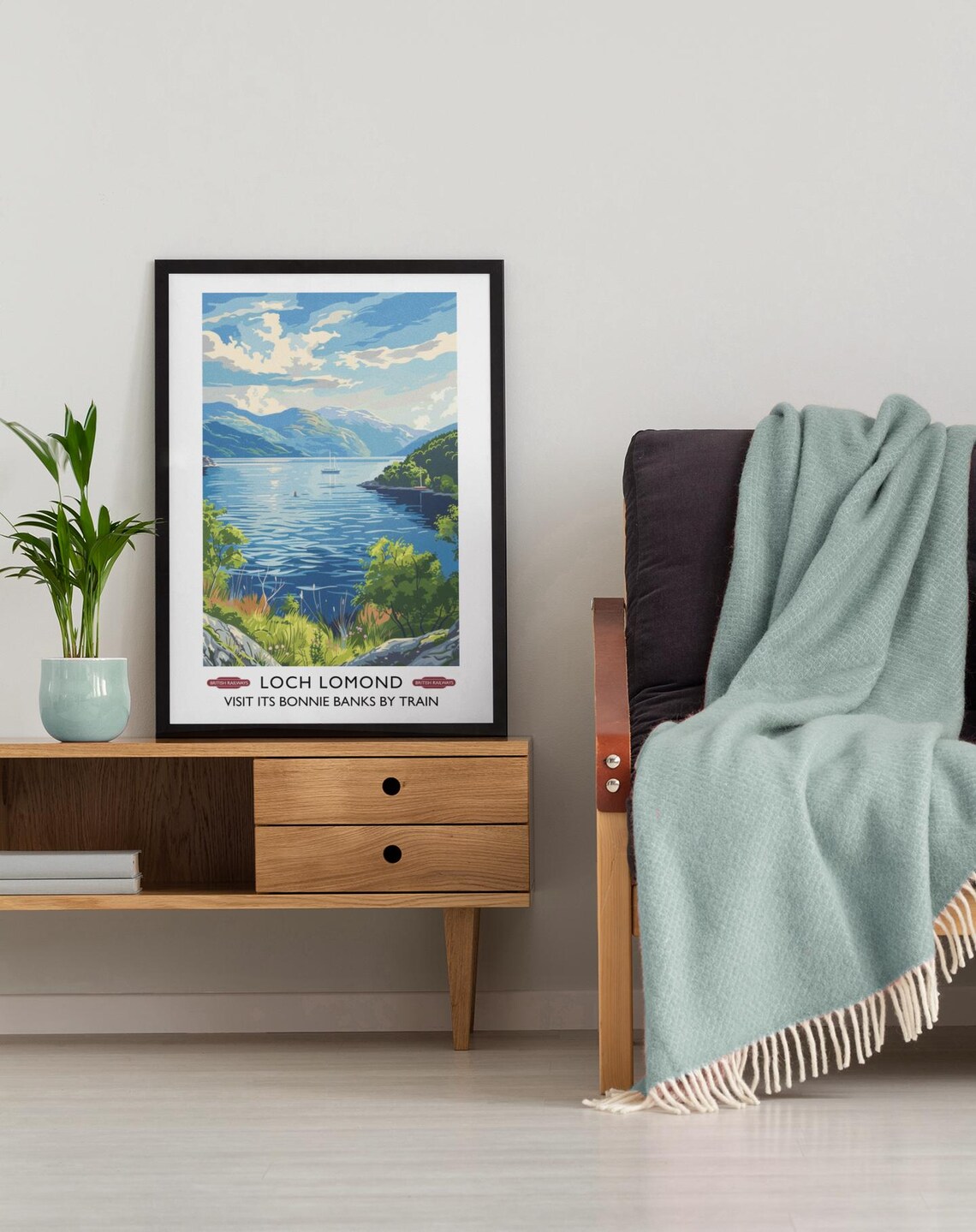 Loch Lomond Bonnie Banks Sailboat Mountain Scottish Travel Poster - Image 3