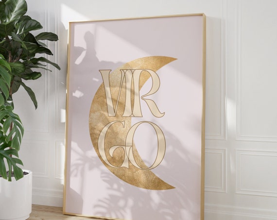 Virgo Zodiac Wall Art Astronomic Star Sign Print Minimalist Calm Cozy Warm Room Decor Horoscope Celestial Poster Gold Moon Print