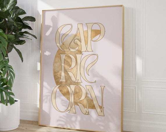 Zodiac Print Zodiac Sign Wall Art Capricorn Sun Moon Rising Sign Wall Art Aesthetic Celestial Golden Poster Planet Constellation
