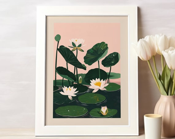July Birth Flower Water Lily Personalized Botanical Art Print