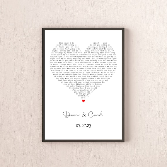 Song Lyrics Heart Personalised Music Art Print