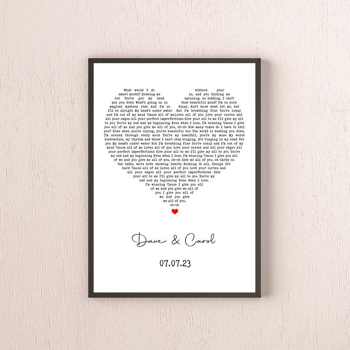 Song Lyrics Heart Personalised Music Art Print