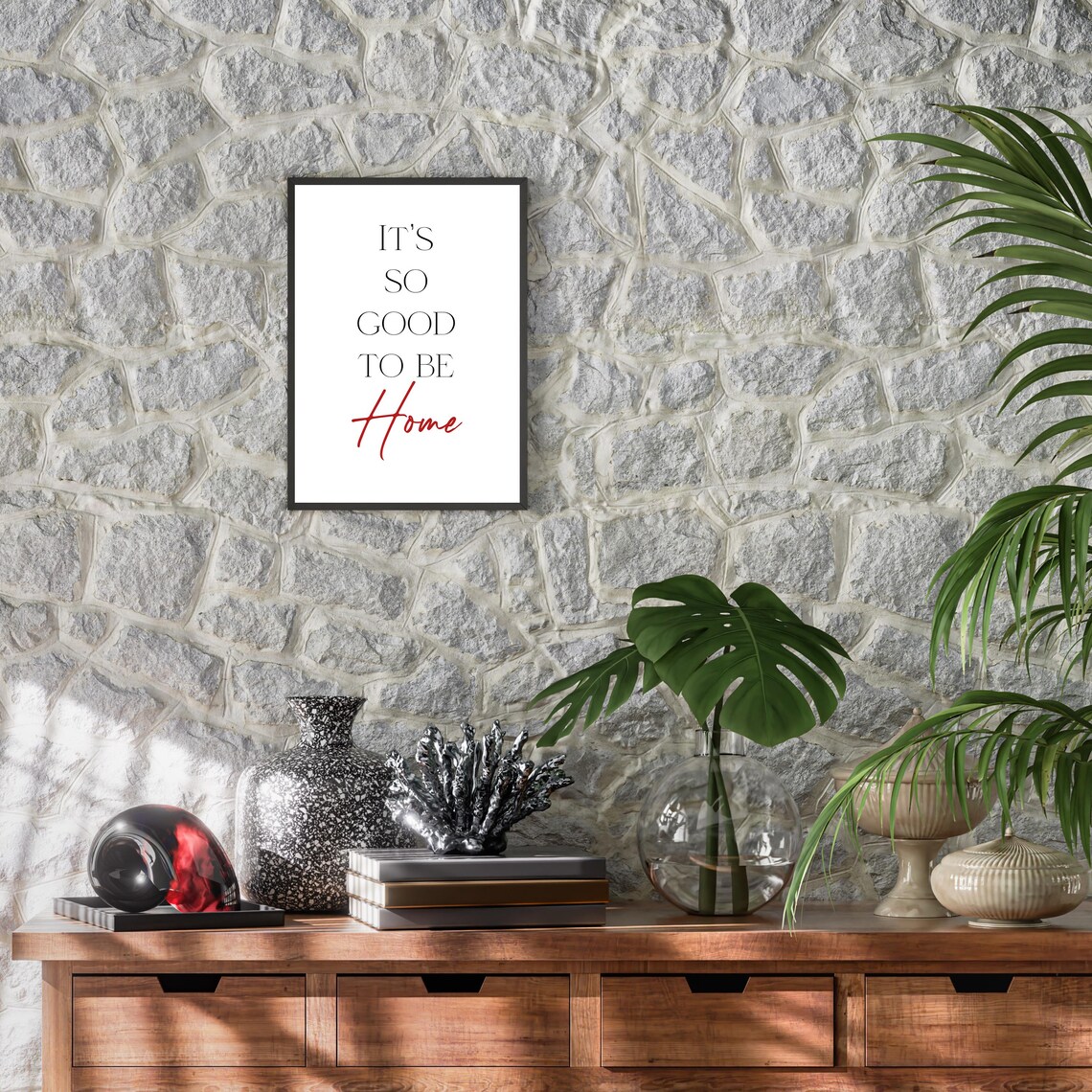 It Is So Good To Be Home Minimalist Red Script Quote Wall Art - Image 2