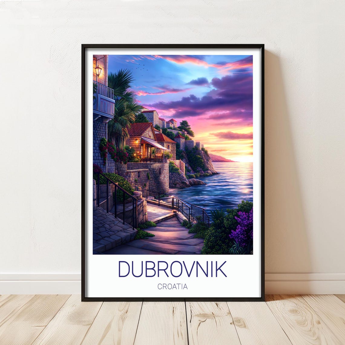 Dubrovnik Croatia Sunset Old Town Coastal Travel Wall Poster