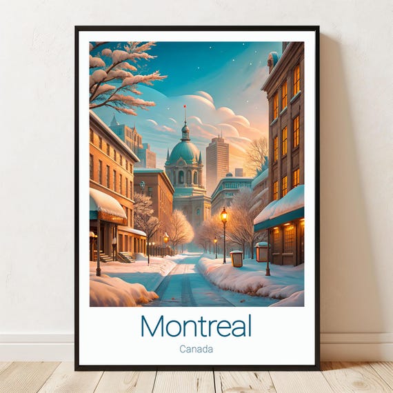 Montreal Winter Snowy Old Town Historic Dome Cityscape Travel Poster