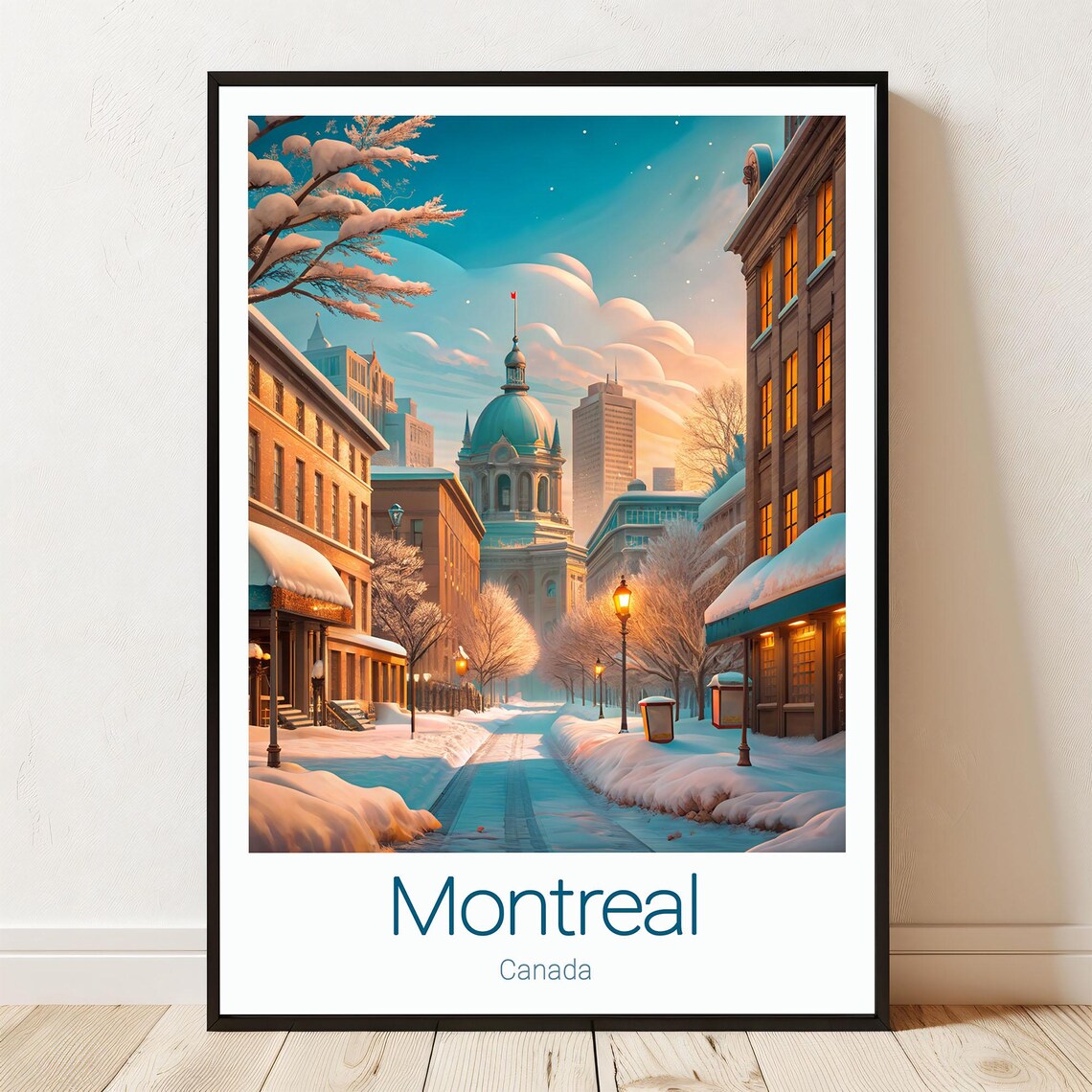 Montreal Winter Snowy Old Town Historic Dome Cityscape Travel Poster