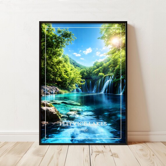 Plitvice Lakes Croatia Turquoise Waterfalls National Park Nature Poster