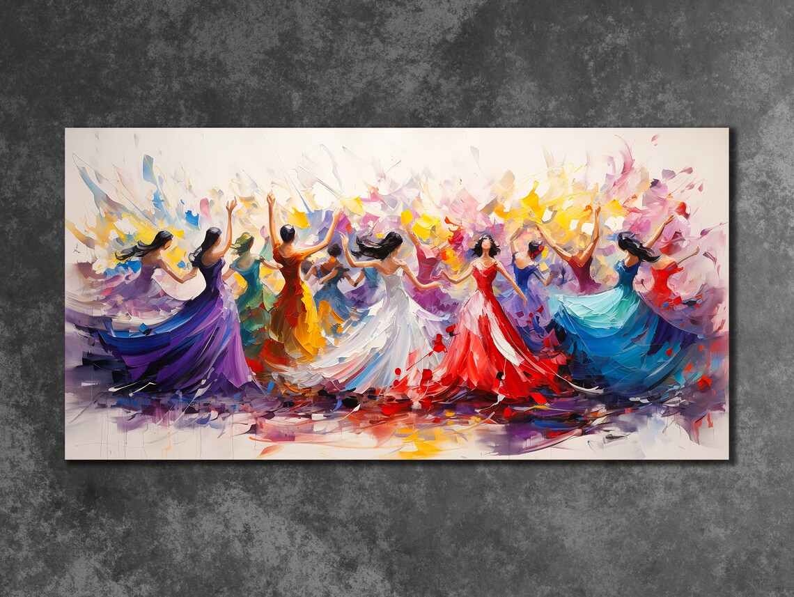 Joyful Dancing Women Colorful Watercolor Painting Flowing Dresses Art Poster - Image 3