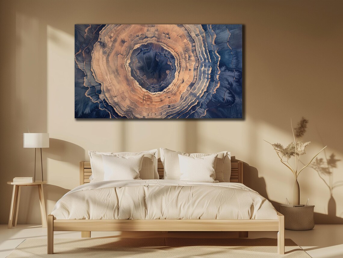 Abstract Wood Grain Rings in Peach and Blue Marble Style Decor Poster - Image 3