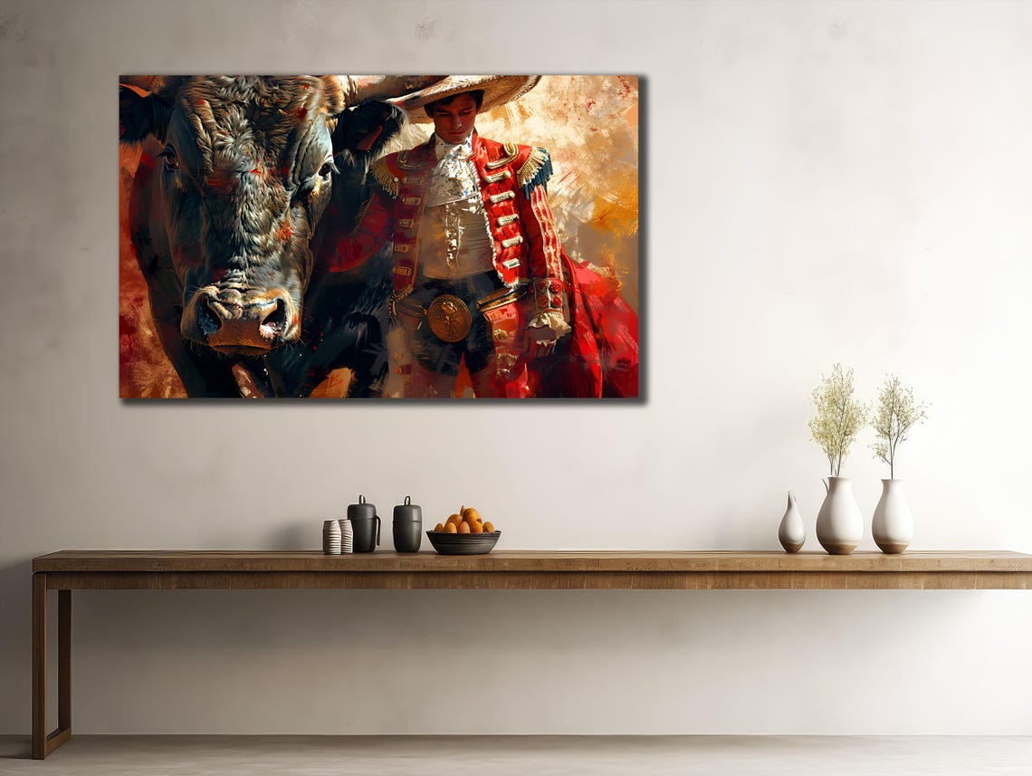 Spanish Matador Bullfight Red Suit Dramatic Arena Cultural Wall Poster - Image 2