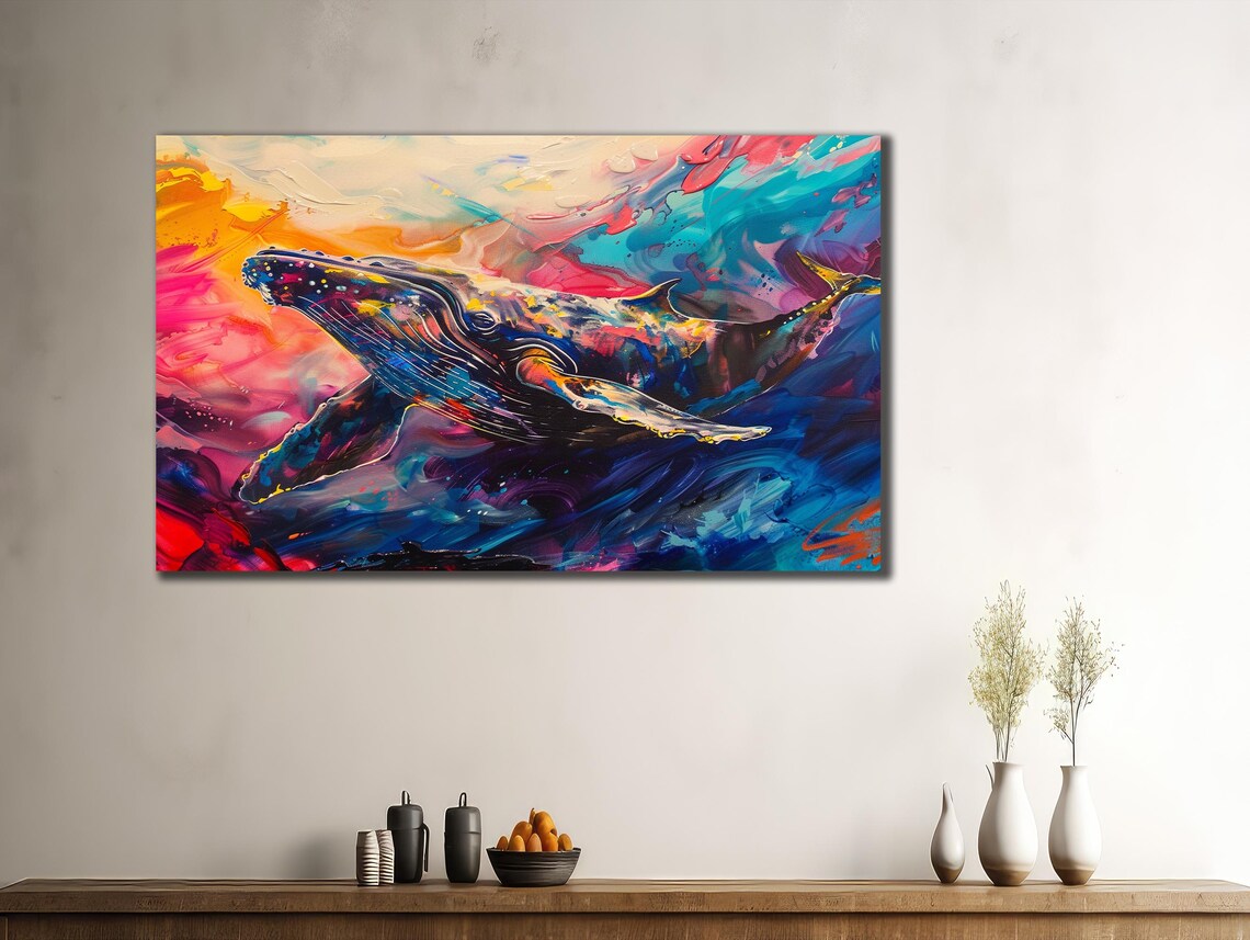 Colorful Humpback Whale Vivid Ocean Wave Painting Whale Art Poster - Image 3