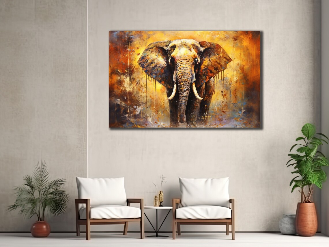 Elephant Front View Golden Fiery Brushwork Majestic Safari Poster - Image 3