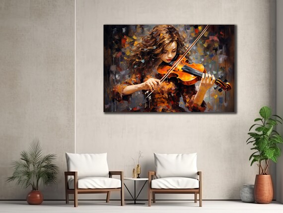 Female Violinist Impressionist Dab Painting Passionate Music Poster