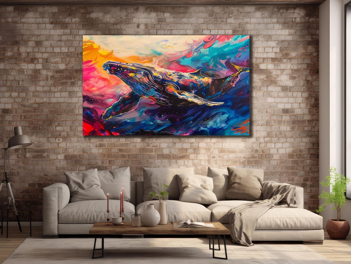 Colorful Humpback Whale Vivid Ocean Wave Painting Whale Art Poster - Image 2