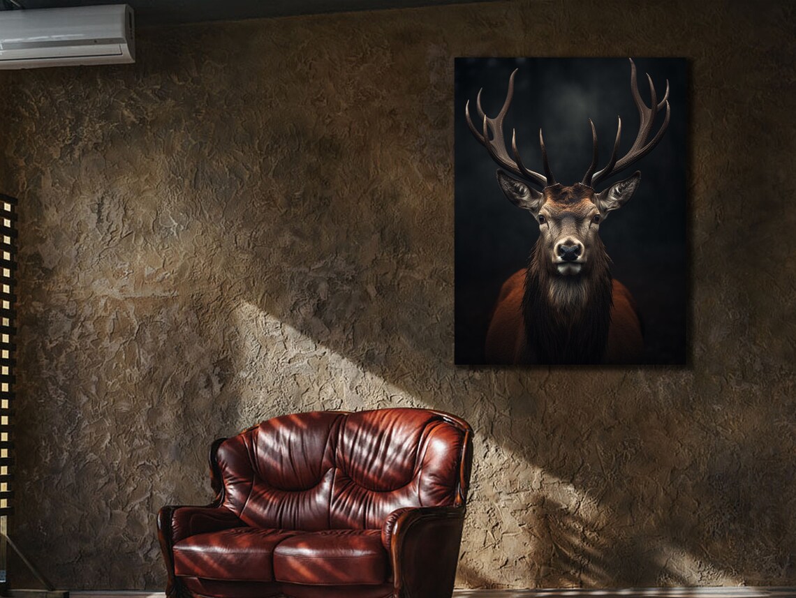 Majestic Stag Antlers Close Up Dark Background Wildlife Wall Art Poster - Image 3
