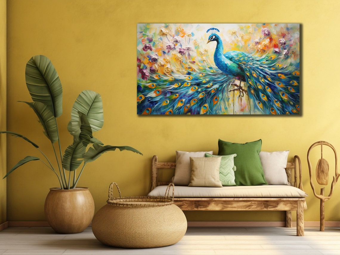 Peacock Spread Tail Feathers Colorful Elegant Bird Plumage Poster