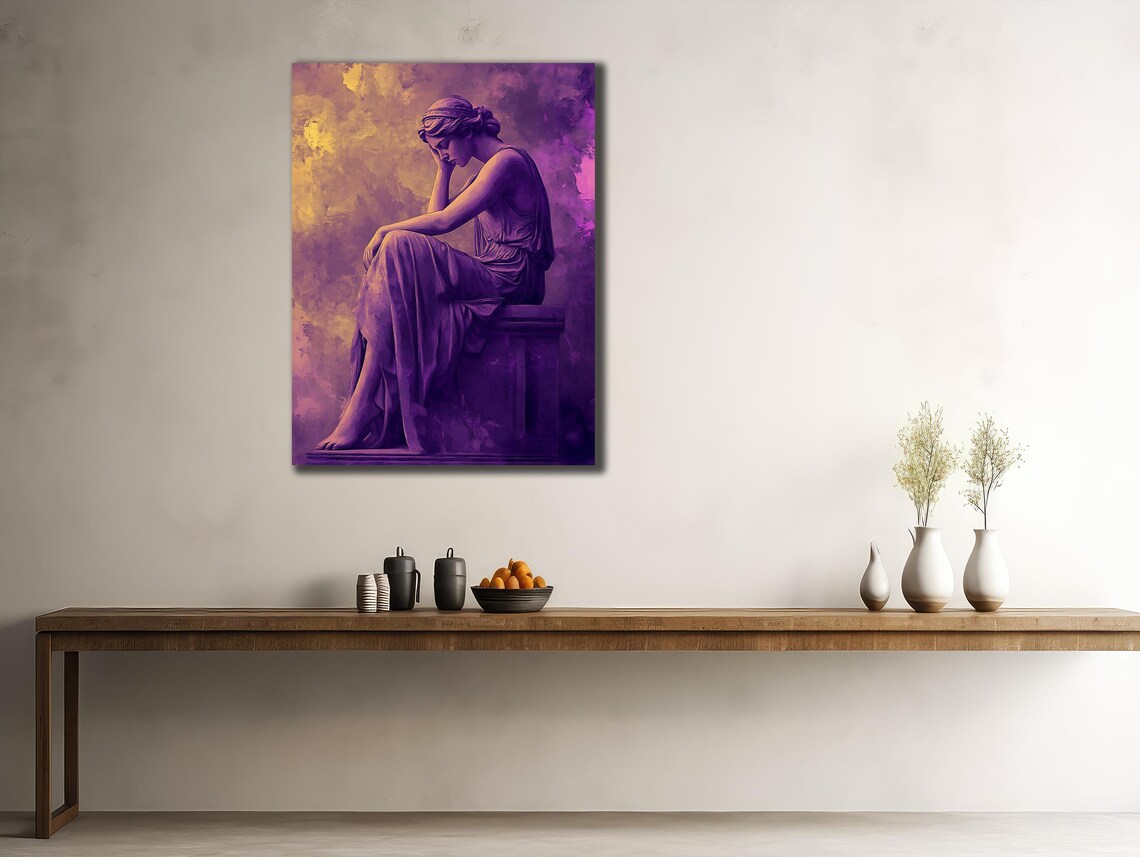 Greek Statue Seated Woman Purple Monochrome Classical Art Poster - Image 2